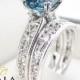 London Blue Topaz Engagement Ring Set Princess Cut Topaz Bridal Set Unique 14K White Gold Rings Art Deco Styled Ring Set