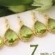Peridot Earrings Set of 7 12% Off, Bridesmaid Gift, Gold Green Earrings, Bridesmaid Earrings, Bridal Earrings, Wedding Jewelry, Dangle Drop