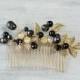 Black Gold  Crystal Hair Comb, Prom Hair Accessories, Gold Leaves Freshwater Pearls, Hair Vine, Bridal Hair Piece
