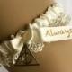 Harry Potter, wedding garter, "Always" // Brass Deathly Hallows charm // Ivory Ribbon and Lace // Literary Theme