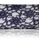 Ivory and navy lace Astrid simple clutch purse
