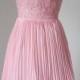 2015 V-back Blush Pink Lace Chiffon Short Bridesmaid Dress Pleating Skirt