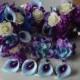9 Wedding Bouquet Package -Real touch Blue Purple Calla Lilies Hydrangeas Orchids Cream Roses Silk Bridal Bouquet Boutonnieres Corsage