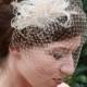 As Seen in Polka Dot Bride Champagne Birdcage Veil with Ostrich Feather Wedding Fascinator