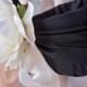 Flower Girl Basket Black Ivory Silk Peony Wedding Bridal