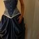 Niniane - Custom made midnight blue and ivory steel boned corset gown
