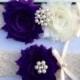 Purple Wedding Garter -  Bridal Garter Set - Ivory Stretch Lace - Purple Chiffon Flowers - Pearl Rhinestone embellishment...
