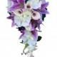Large Cascade bouquet: Rose,calla lily,lily, orchid silk flowers.