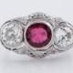 Antique Engagement Ring Edwardian 1.22 ct Ruby & Old European Cut Diamonds in Platinum