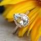 10x7mm Aquamarine engagement ring, 2 cts Rose gold with diamonds, something blue