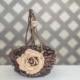 champagne Rose Twig round personalized wedding medium rustic flower girl basket. Customize with flower and initials