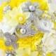 Yellow and Grey Wedding, Yellow and Grey Wedding Bouquet, Bridal Brooch Bouquet, Silk Flower Bouquet, Bridal Bouquet, Bridesmaid Brooch BQ40