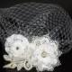 Bridal headpiece-Wedding Headpiece-Bridal gift-Wedding Veil with flowers-Russian Birdcage Veil-Bridal Veil-Wedding accessories