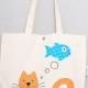 Cat and Fish tote bag. Handmade fabric bag with Cat applique. Textile eco bag. Shopper. Cat gift. Shoulder Bag. Canvas Bag. Cotton bag
