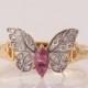 Butterfly Engagement Ring - 14K Gold and Pink Sapphire engagement ring, Marquise ring, unique engagement ring, pink sapphire ring, art deco