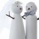 Snowman Bride and Groom winter wedding cake topper - handpainted wooden couple ornament, decoration and keepsake