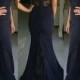 Hot-selling Navy Off-the-shoulder Long Mermaid Prom Dress with Train from Dressywomen
