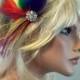 RAINBOW Feather Fascinator,Rainbow Hair Clip, Bridal Fascinator, Wedding Fascinator, Rainbow Wedding Head Piece, Rainbow Feather Fascinator