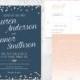 navy and blush wedding invitation, confetti, blush, navy, sparkle – DYI, print at home, or professionally printed