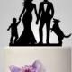 Wedding Cake topper with dog, funny bride and groom topper with child