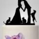 Wedding Cake topper with dog and 2 cats, funny bride and groom topper
