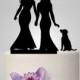 Lesbian Wedding Cake topper with dog, unique cake topper, couple gift