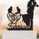 personalize wedding cake topper with cat and monogram mr and mrs