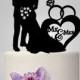 mr and mrs Bride and Groom silhouette wedding Cake Topper with heart