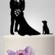 wedding silhouette Cake Topper with with dog cake decor