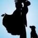 bride and groom silhouette wedding cake topper, dog cake topper