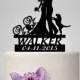 wedding silhouette acrylic cake topper with dog and custom name date