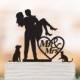 Mr and mrs wedding cake topper with cat and topper with dog,silhouette