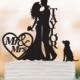 personalized wedding cake topper with dog and bride agroom silhouette