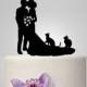Wedding cake topper with two cats and couple silhouette