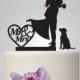 Wedding cake topper with dog and heart cake decoration