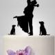 family wedding cake topper with couple and 2 dog, cake decoration