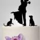 unique wedding cake topper with couple kissing cat and dog, cake decor
