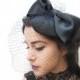 Black Birdcage Veil, Giant Bow, Women's Hat, Black Fascinator, Hair Accessory, Wedding Veil, Classic Bridal, Victorian Costume, Romantic