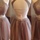 Two Piece Halter Short Grey Backless Homecoming Dress Beading Appliques