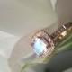 ON SALE: Blue Sheen Moonstone Engagement Ring, Moonstone and Diamond E Ring in 18k Rose Gold, Ready to Ship