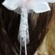 B58, Dragonfly Bridal headpiece, wedding headpiece, hair flower, white satin ribbon handmade bridal accessory with rhinestone and lace.