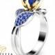 Nature Inspired Sapphire Engagement Ring Leaf Engagement Ring 14K Two Tone Gold Sapphire Ring