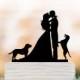 Wedding Cake topper with dogs. Funny Cake Topper, bride and groom silhouette cake topper, unique wedding cake top decoration