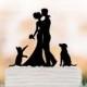 Wedding Cake topper with cat. Funny Cake Topper with dog, bride and groom cake topper, unique wedding cake topper customized