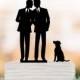 Gay Wedding Cake topper with dog. Gay silhouette wedding cake topper same sex mr and mr, funny wedding cake topper, unique cake topper
