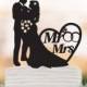 Mr And Mrs Wedding Cake topper with rings and heart decor, Bride and groom silhouette funny wedding cake topper, Funny Wedding cake topper