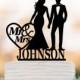 Personalized Wedding Cake topper letter, Cake Toppers with bride and groom silhouette, funny wedding cake toppers mr and mrs with monogram