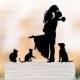 Family Wedding Cake topper with dog, Cake Toppers with two cats, couple silhouette, cake toppers bride and groom kissin silhouette