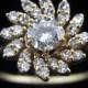 Jabel Vintage Diamond 18k Yellow Gold Flower Halo Engagement Ring Floral Estate
