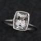 White Topaz Ring In Recycled 14k  Palladium White Gold, Cushion Solitaire Engagement Ring, Made To Order